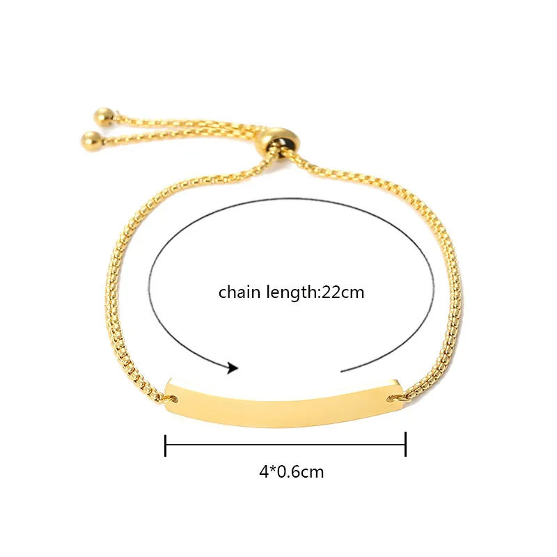 New Arrival Hot Adjustable Stainless Steel Chain Bracelet Custom Engraved Strip Bar Bracelet