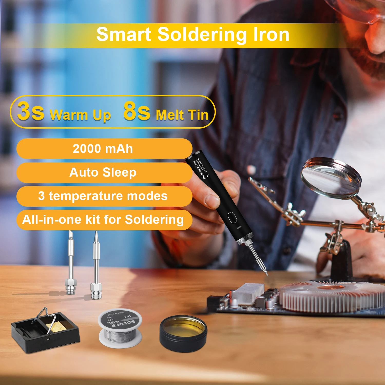 Portable USB Rechargeable Cordless Soldering Iron Kit with Adjustable Temperature and Pen for Electronics Repair