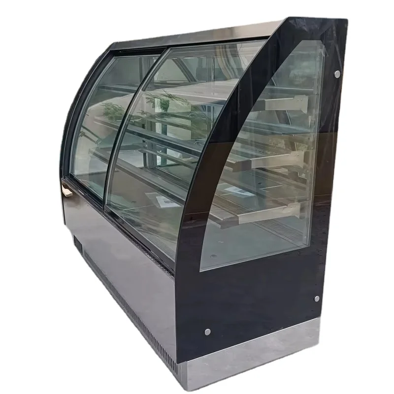 Mirror steel curved Glass design Cake showcase refrigerator Pastry Bakery display fridge