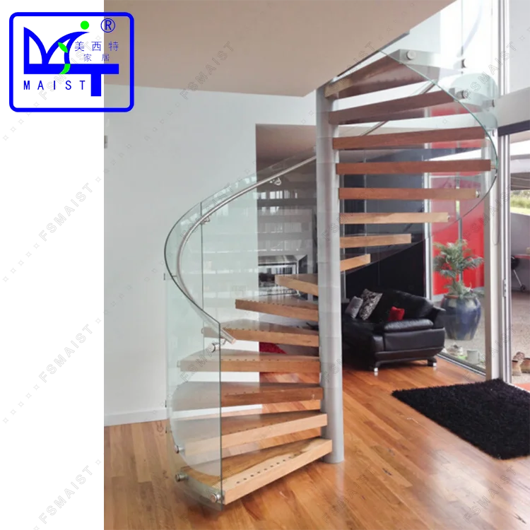 Railings Cantilevered Wood Tread Curved Spiral Staircase