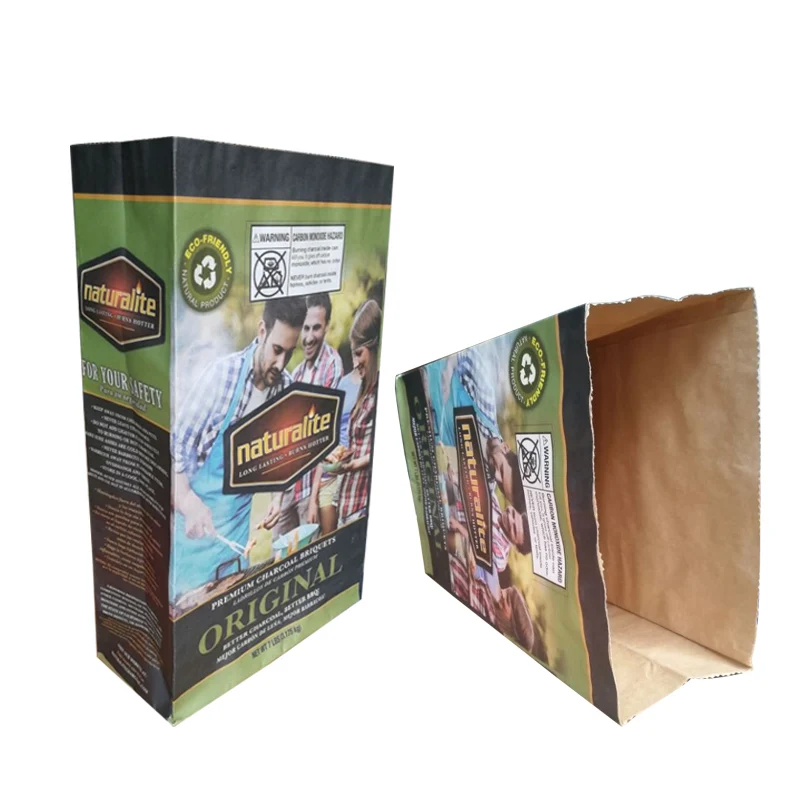 Wholesale Customized Printing Logo  Size Coal Bag BBQ Brown Kraft Charcoal Paper Sacks For Industrial