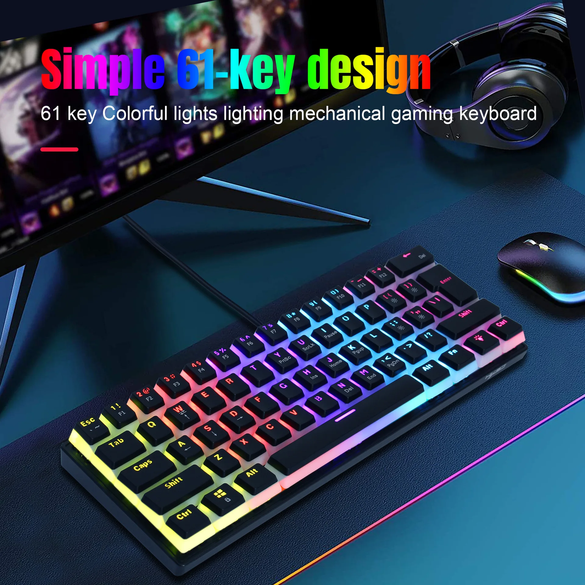 Professional Gaming Pudding Keys Cap Colorful Lights Wired mechanical keyboard