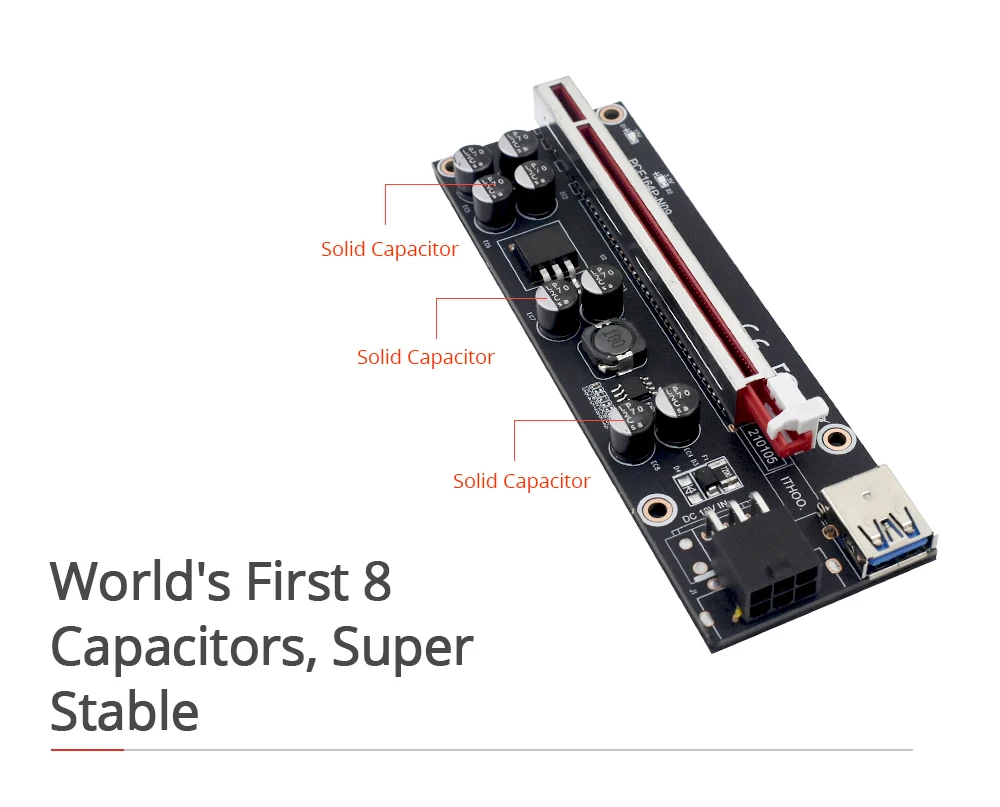 
VER009S Plus PCI-E Riser Card VER 009S PCI Express 1X 4X 6X 8X 16X USB 3.0 Cable SATA to 6Pin Connector for Graphics Video Card 