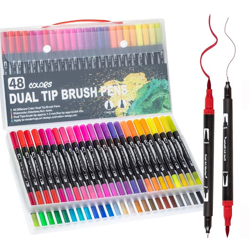 LISI 12/24/36/48/60/72/100 Colors Dual Tip Brush Marker Pens Art Markers With Fine And Brush Tip Coloring Markers For Adults