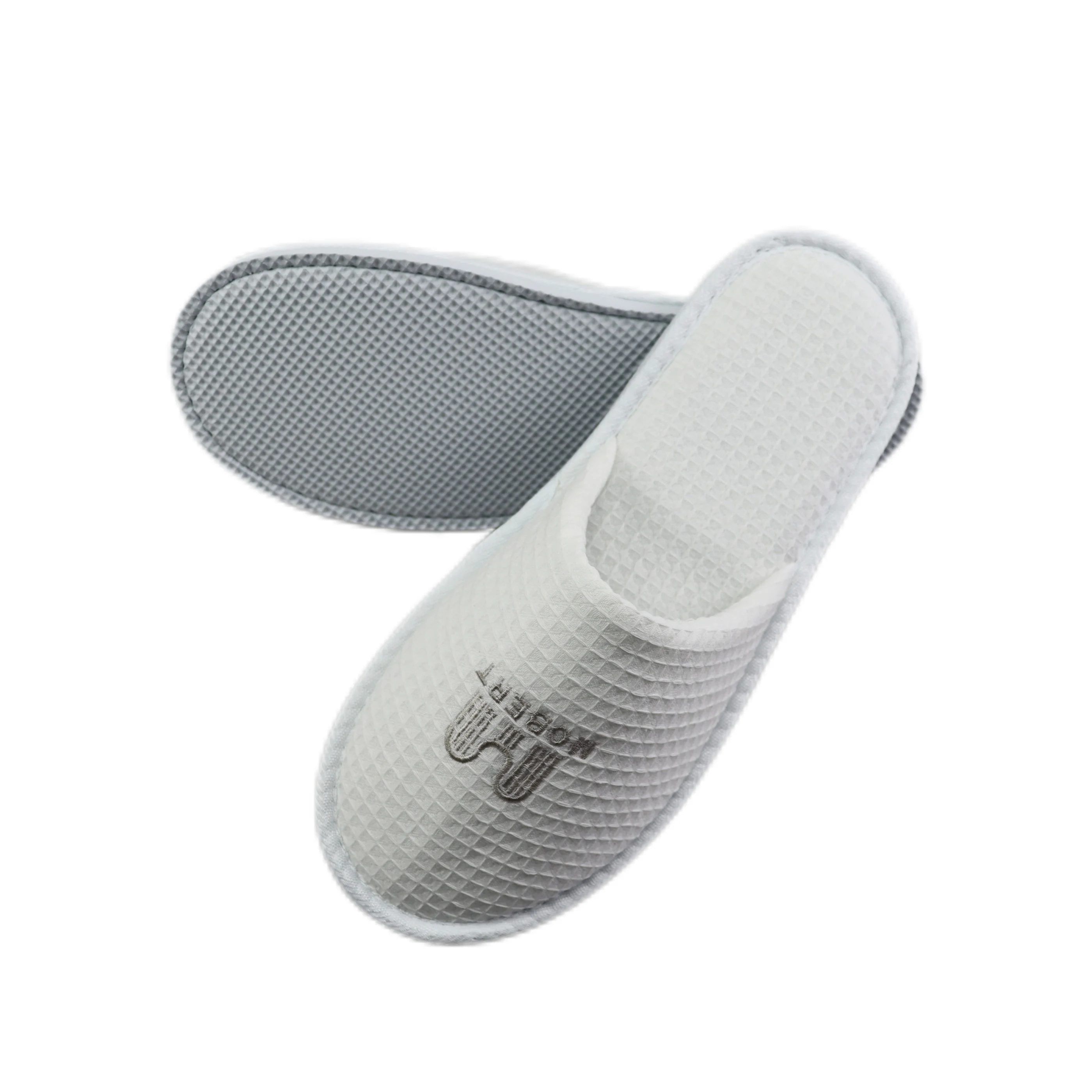 Luxury White Waffle Room Slippers Closed Toe Custom Logo Disposable Guest Slipper Hotel Amenities
