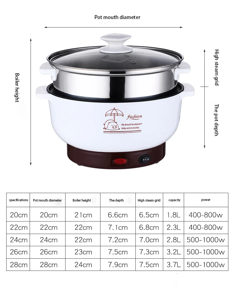 Mini Non-stick electric hot pot with steamed Home use small hot pot electric frying pan multi-function heating pot