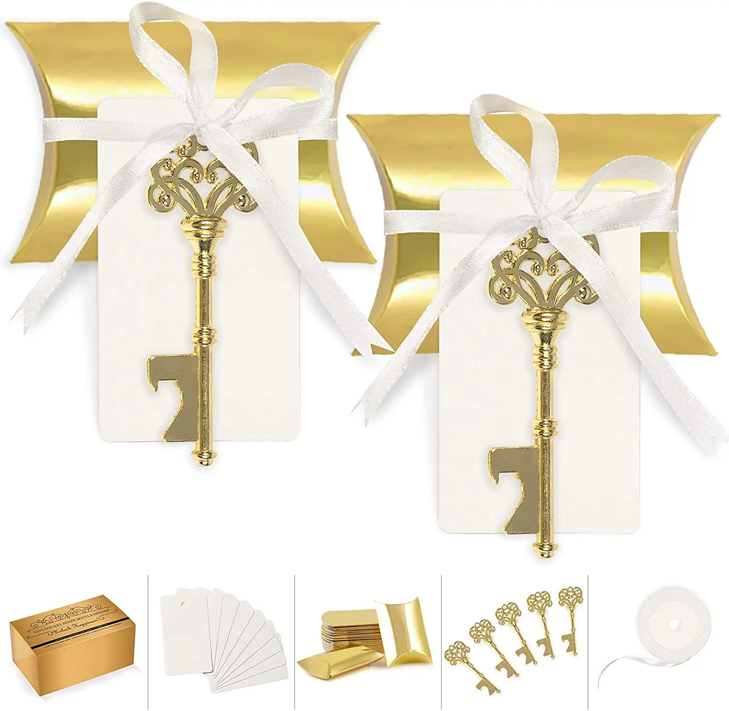 50pcs box Wedding Favors for Guests, Bulk Wedding Party Favors, Wedding Gifts for Guests with Vintage Skeleton Key Bottle Opener