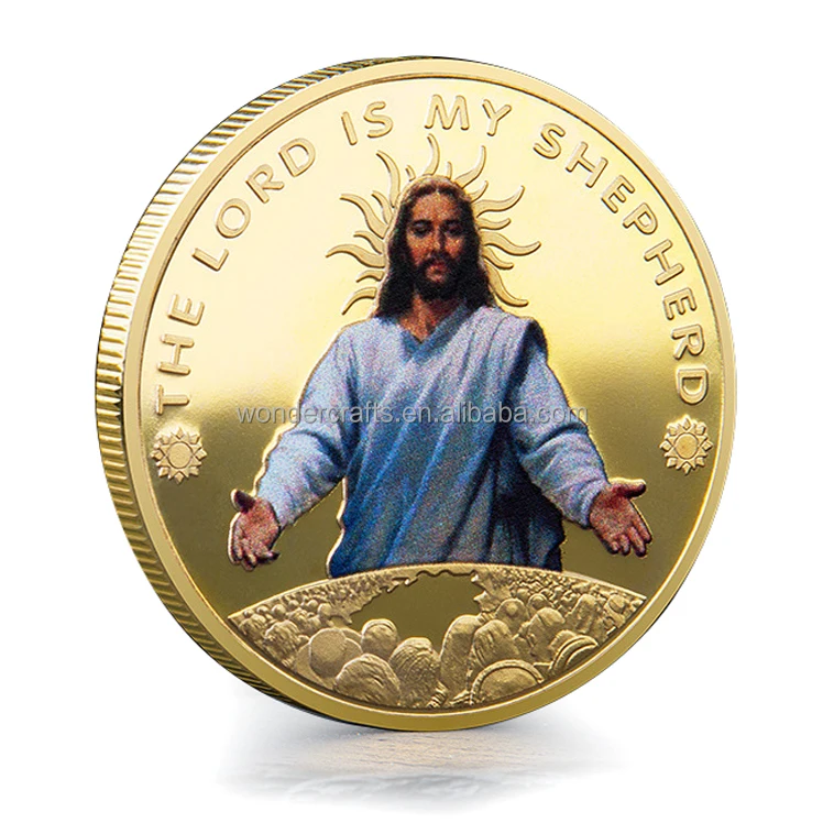 WD Wholesale Papistry Christian Cross Gold God Lord Coin Catholicism Jesus Christ Crucifix Religion Commemorative Coins