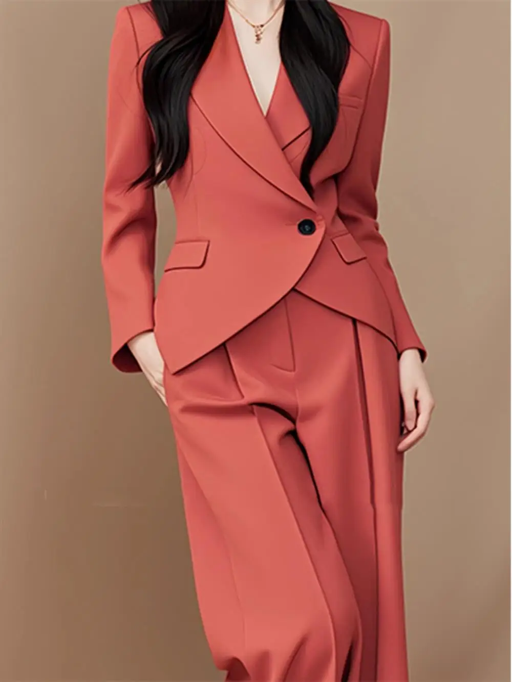 With salt 1 set to wear foreign-style high-end temperament A and rustling rose red suit pants for women