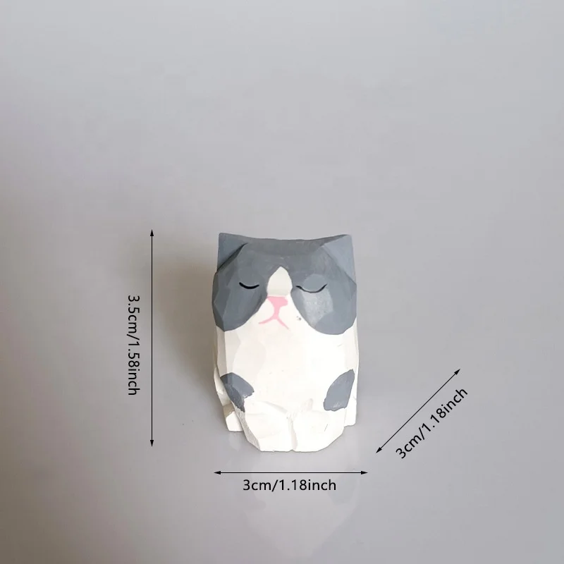 Customizable handcrafted carving cute wooden kitten figurine sculpture statue woodcarving animal art crafts