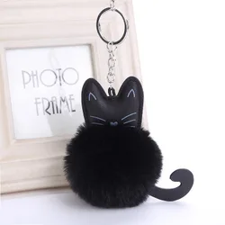 Women Fluffy Cat New Creative Fur Pom Pom Keychain kitten Key Chain Fur Key Holder Cover