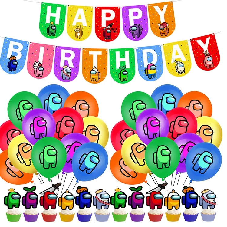 
among us Disposable party decoration with balloon cake topper adult banner latex birthday balloons party supplies 