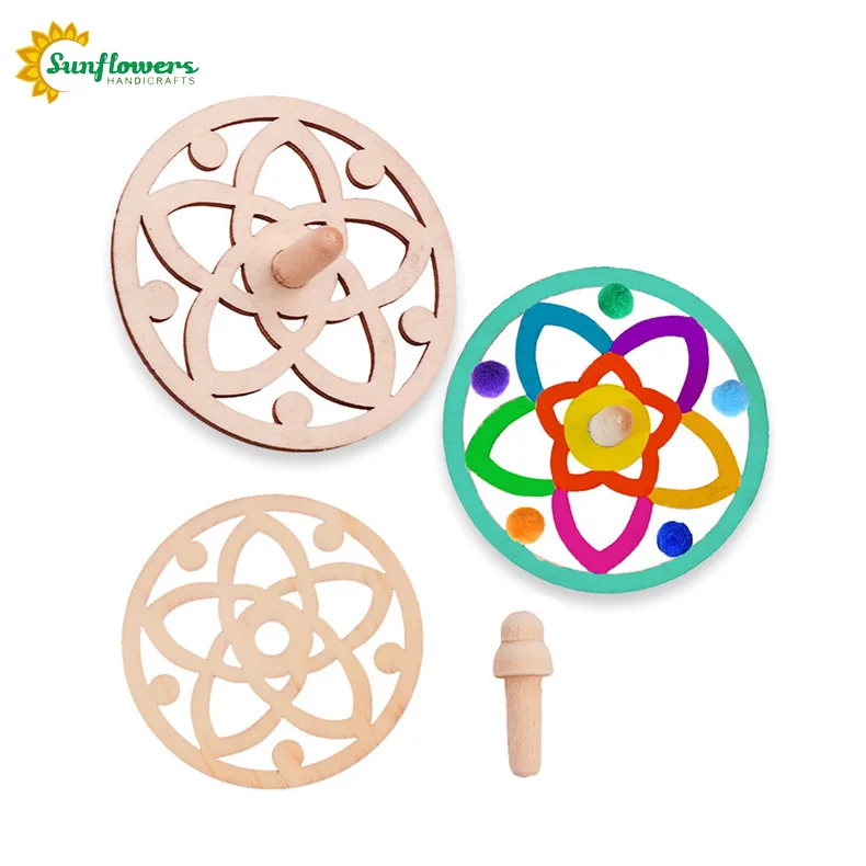 Kids DIY Painting Family Play Toys Wooden Spinning Top for DIY crafts projects