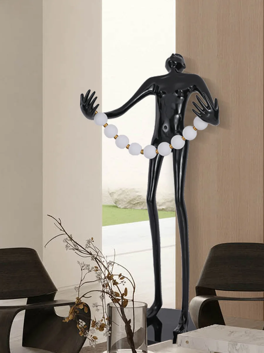 Led Character Floor Lamp With Glass Body And Black/white Shade Sculpture Art For Office Hotel Living Room Table