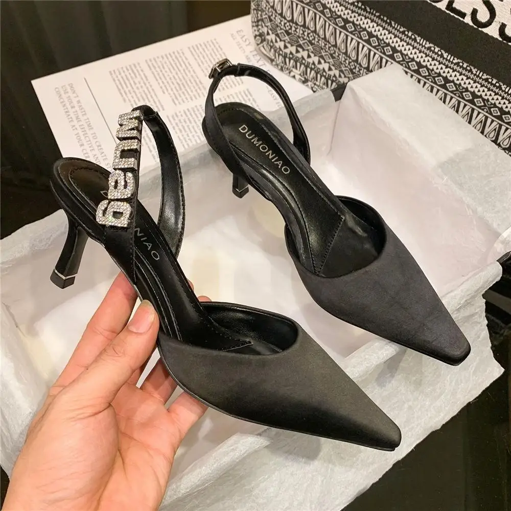 
Sling Back Female Shoes Pointed Mid Designer Branded Heels for Ladies 2020 