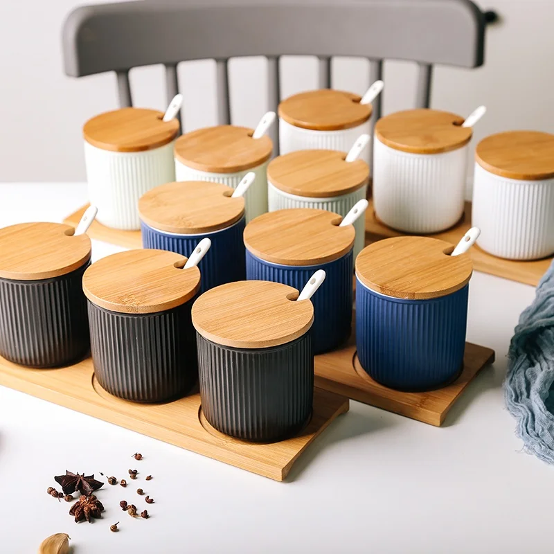 
Nordic Green Plant seasoning can creative ceramic seasoning box set coffee beans and other materials storage can 