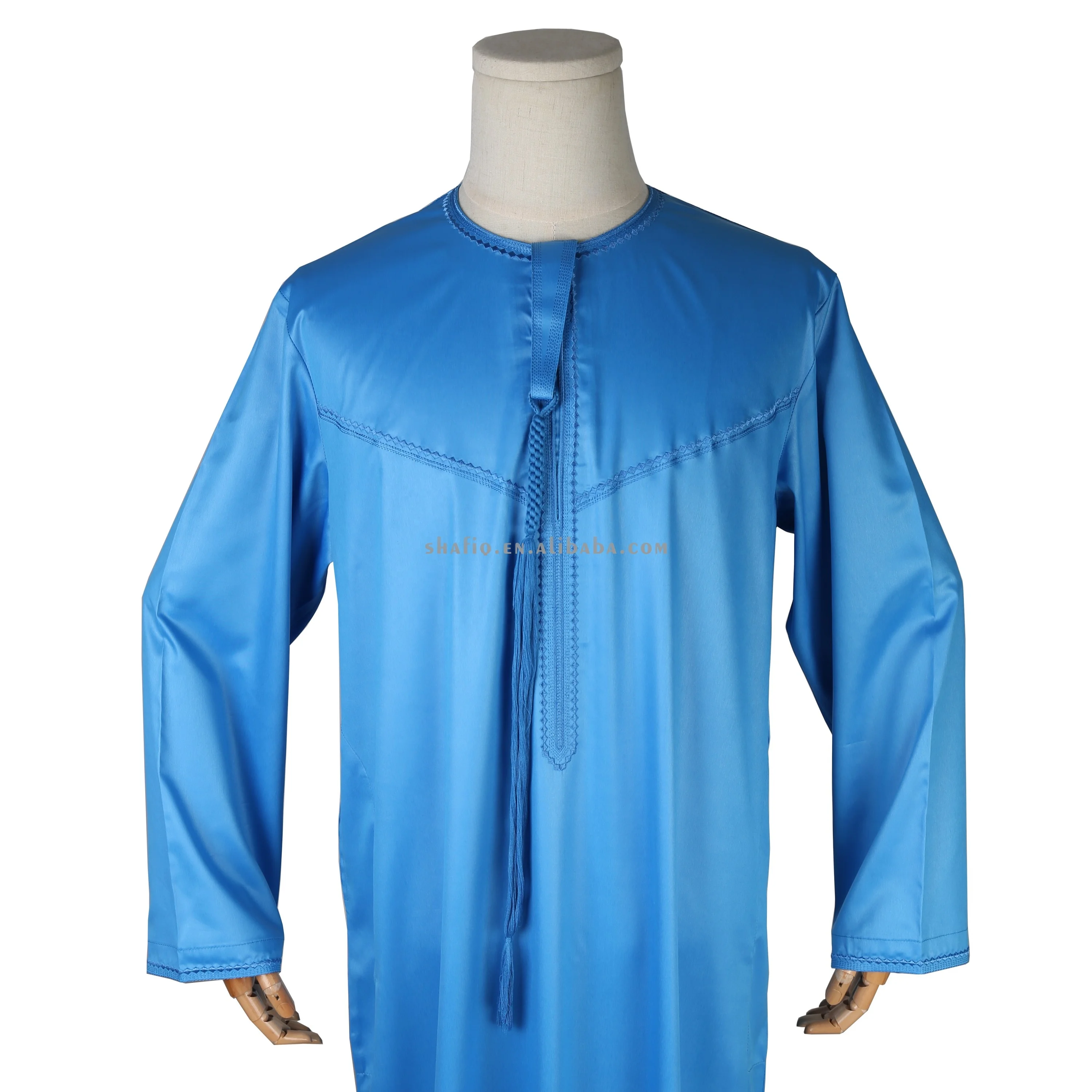 2024 Emirates Dubai Omani Style Long Sleeve Muslim Male Dress Kaftan Djellaba Jubbah Islamic Clothing For Ramadan Eid Mubarak