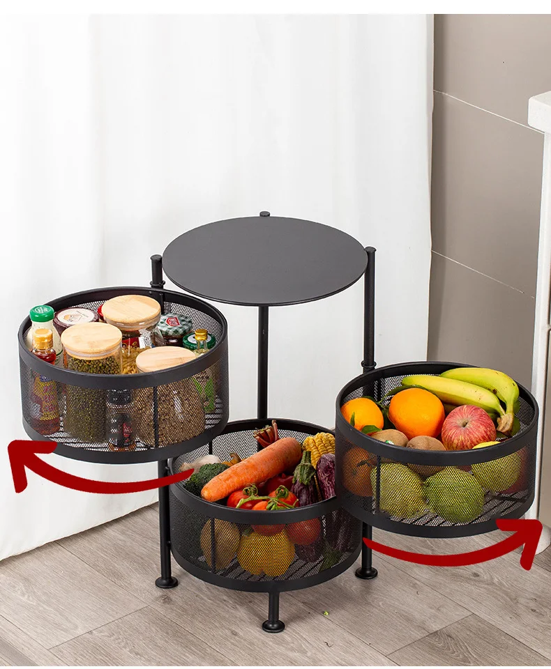 Rotating Vegetable Shelving Kitchen Floor Multi - layer Shelving Cylindrical Storage Rack