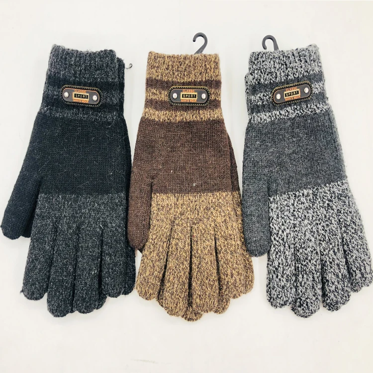 Factory Directly sale Winter Gloves Mens Mix Knit Gloves for Cold Weather With PU Label