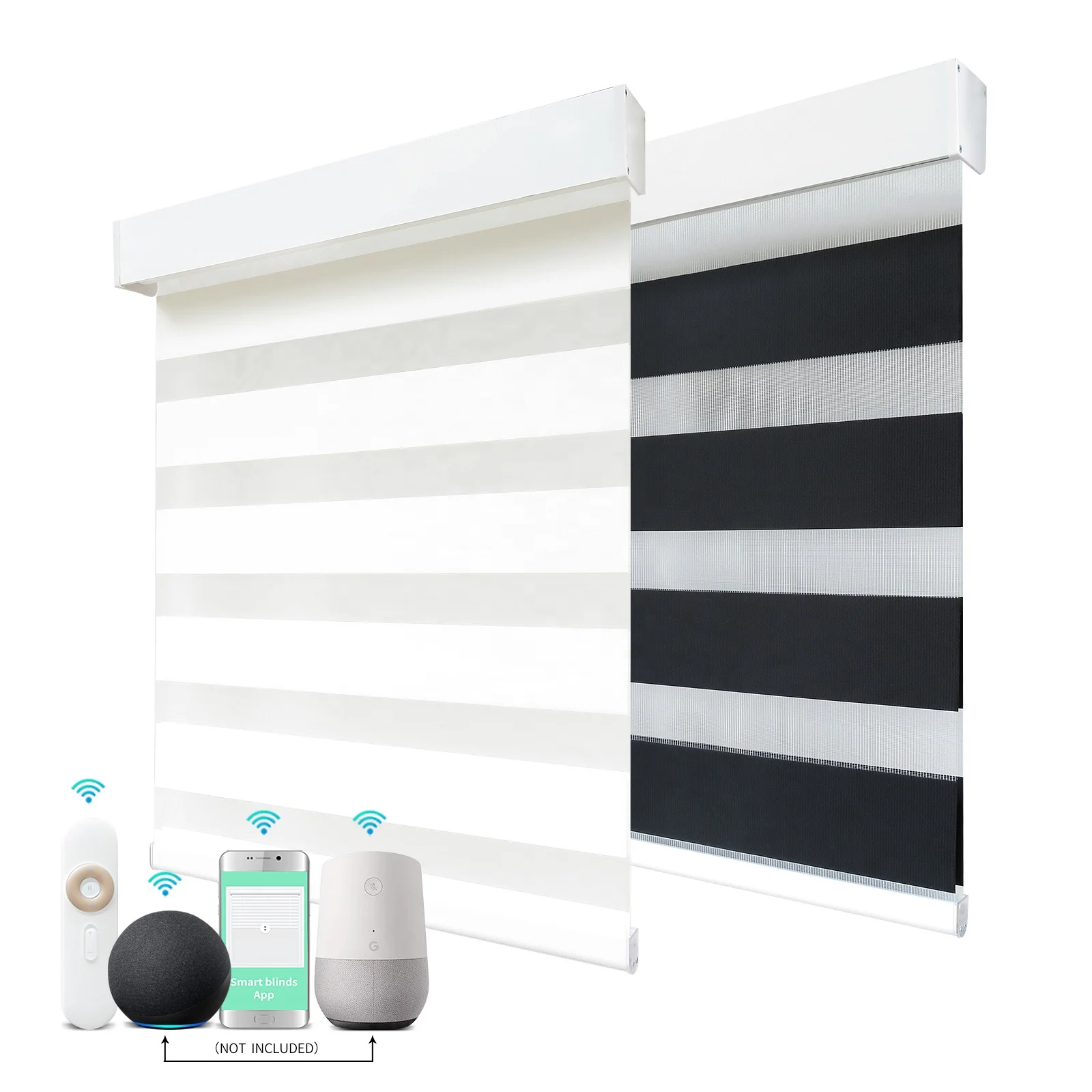 High Quality Wifi Google Alexa Remote Control Day and Night Waterproof UV Proof Blackout Smart Motorized Zebra Blinds