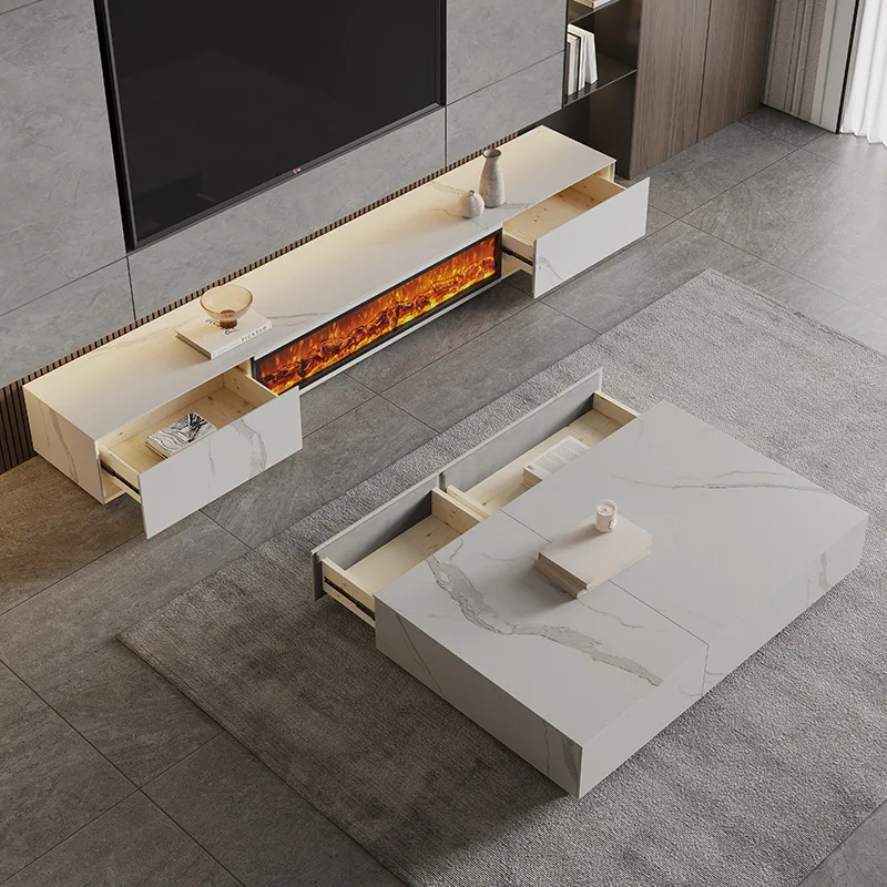 Home Furniture Living Room Sets Modern Marble fireplace Tv Stand And Table Set With Drawer