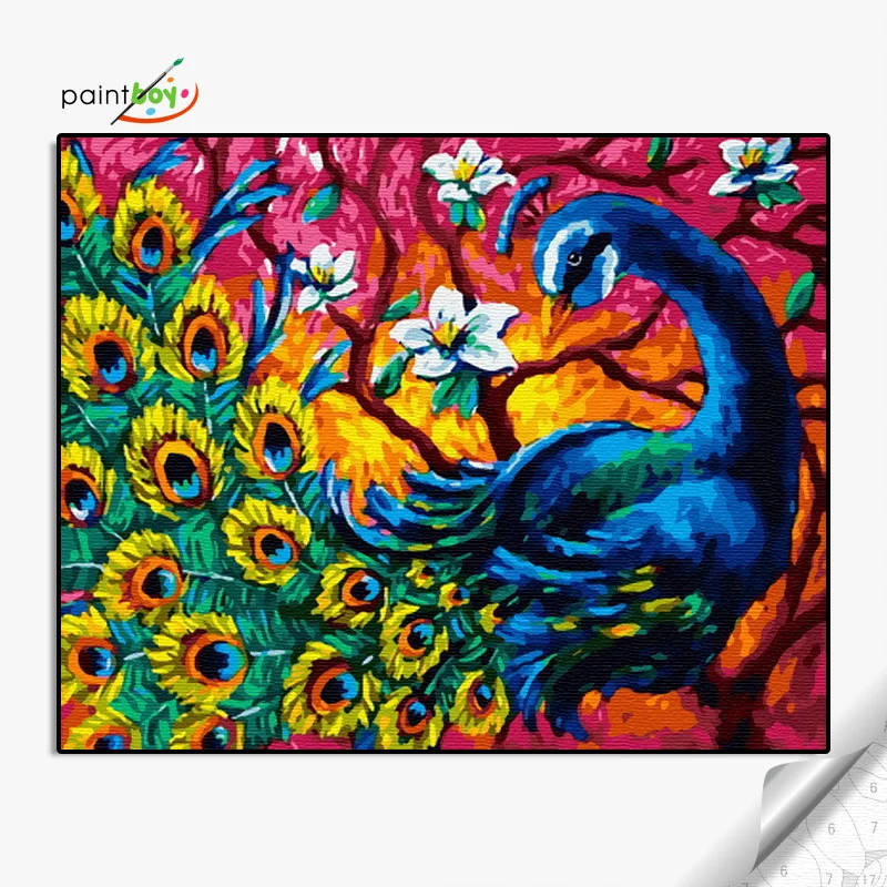GX36551-40*50  oil painting by number Colorful peacock Birds animal customizable wholesale