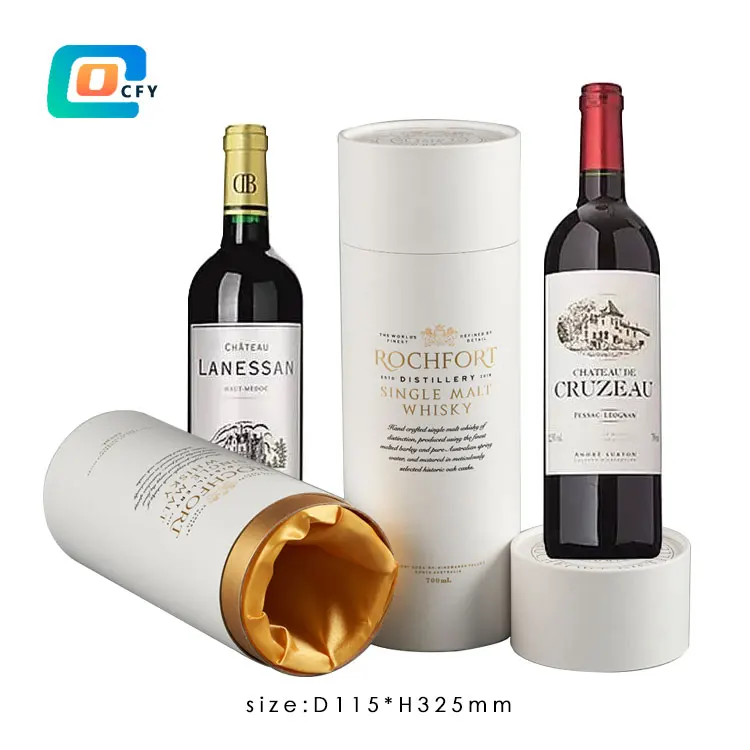 luxury wine whisky gift set cardboard packaging tube container beverage  paper can for bottle custom size logo