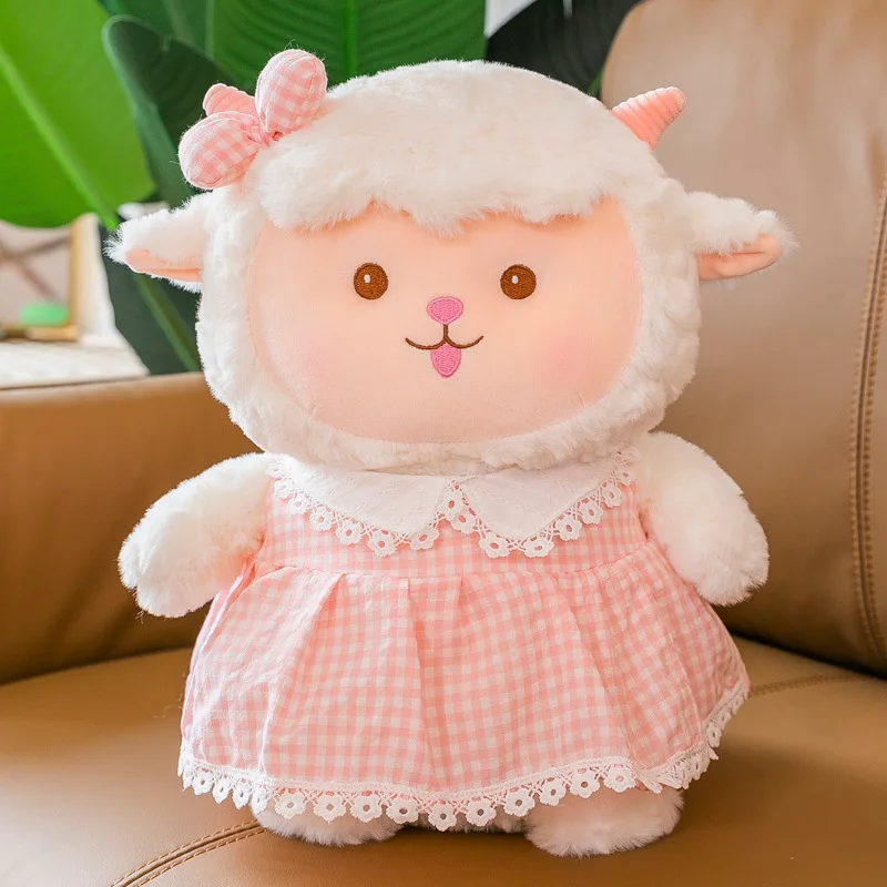 Promotional cute sheep with plaid skirt plush toys animal stuffed toys for girls  stuffed gifts