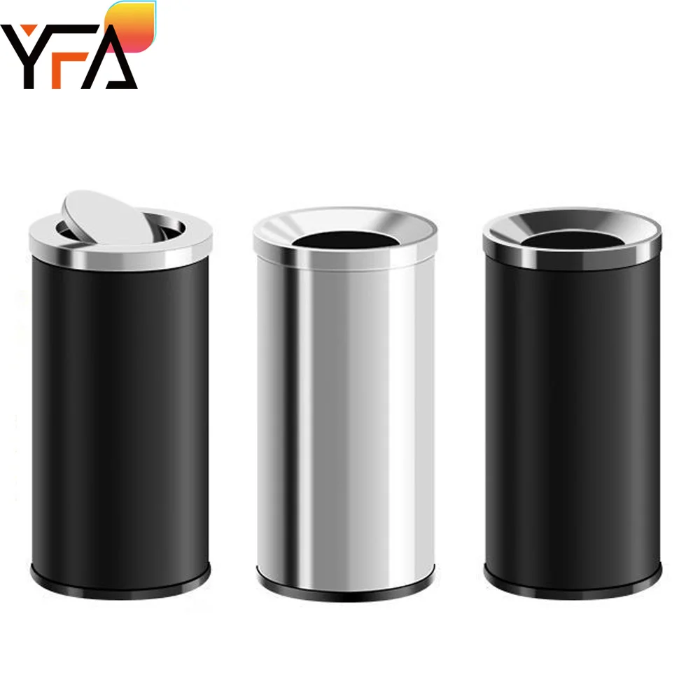 New Stainless Steel Flip-Top Trash Can, Uutdoor Shopping Mall Hotel Room Household Indoor Round Trash Can With Lid Customizable