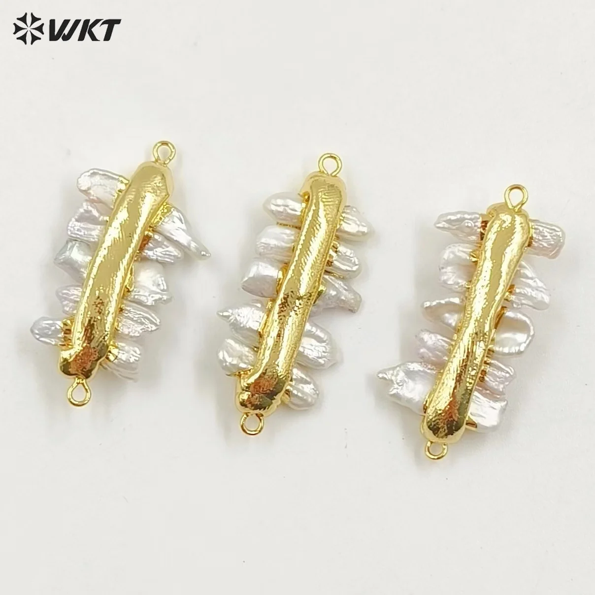 WT-JP039 Wholesale Tiny Stick Natural Freshwater Pearl Connector Charming Accessory With Gold color Electroplated for Jewelry