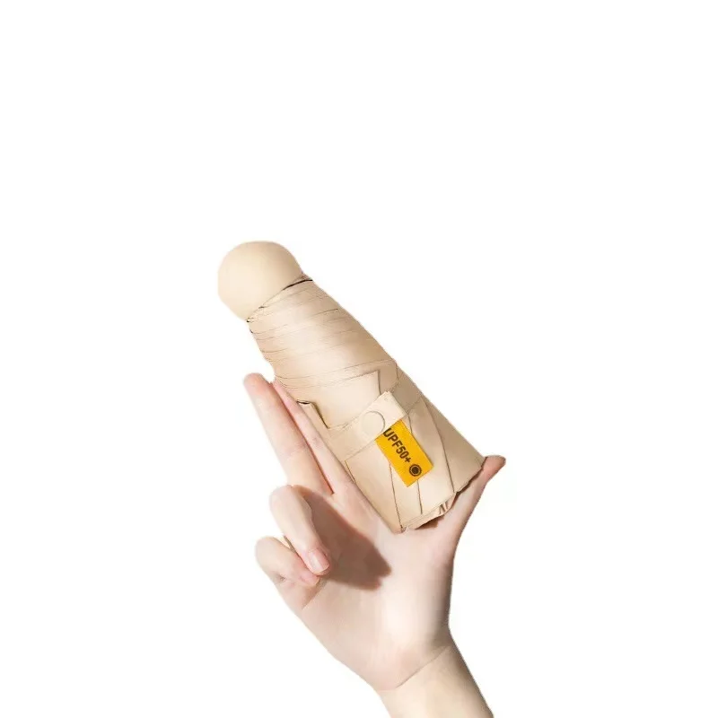 Popular selling stock capsule five fold umbrella with box uv proof multicolor support mix color