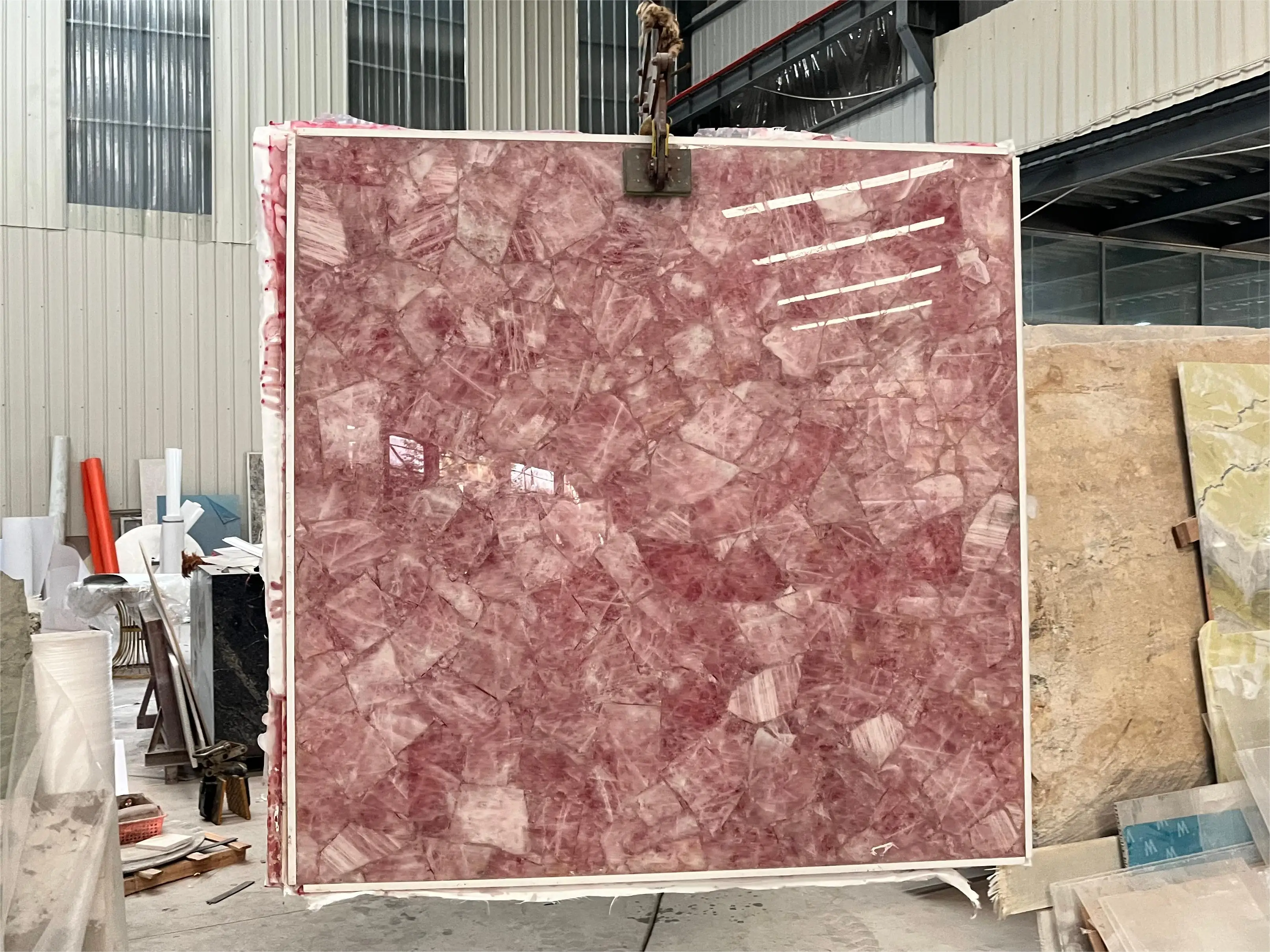 Rose Crystal Quartz Semiprecious Slabs ( 20 mm Full Body Stone)natural Stone