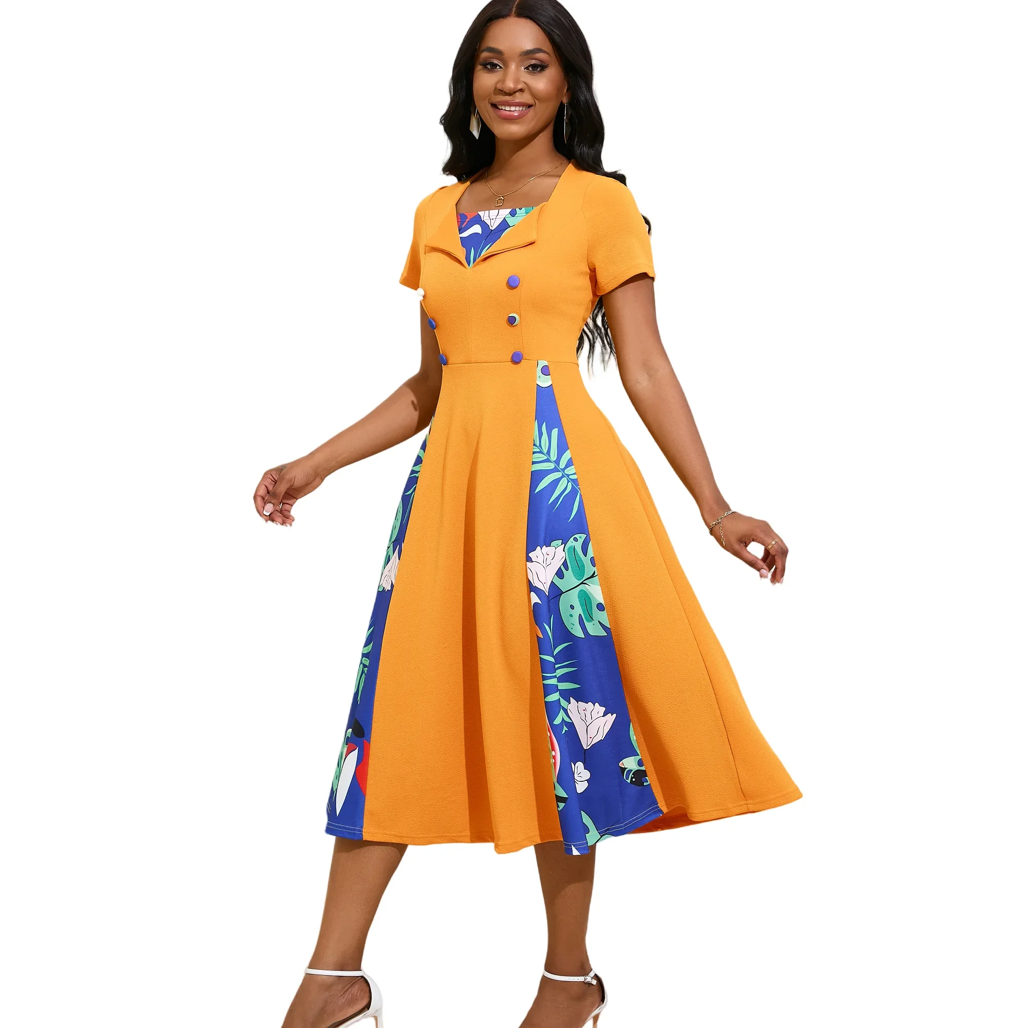 2024 cross-border long sleeve dress with tie vintage dress style