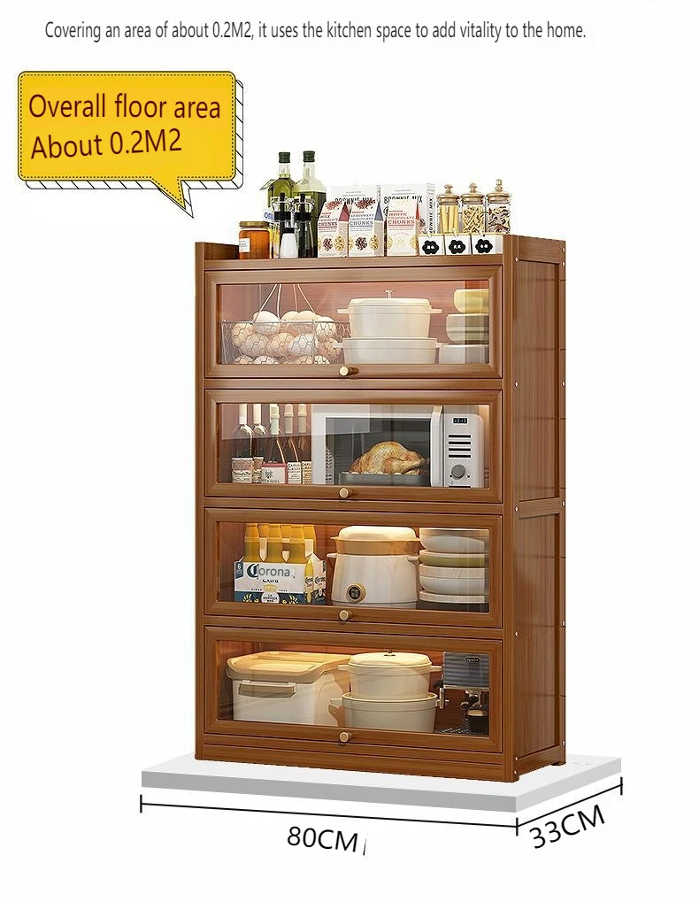 Tall Kitchen Pantry Storage Cabinet Freestanding Bar Cabinet with Glass Doors and Shelves Cupboard for Living Room, Dining Room