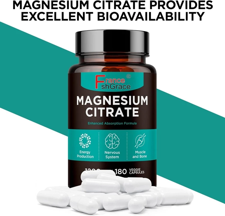Magnesium Citrate Powder Capsules 400mg 180 Count Pure Non-GMO Supplements