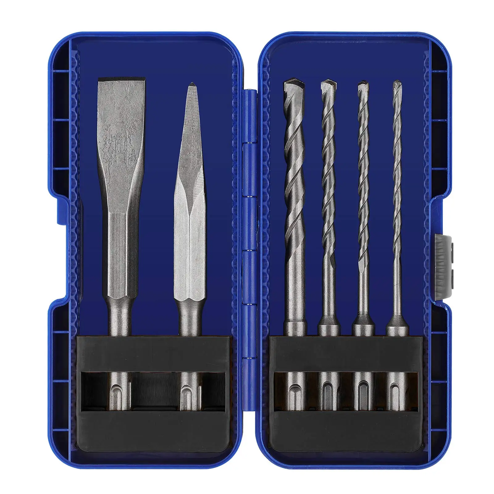 6 Pcs SDS Plus Rotary Hammer Drill Bit Sets with Point Chisel, Flat Chisel Tipped Masonry Bit Set for Brick Cement Stone