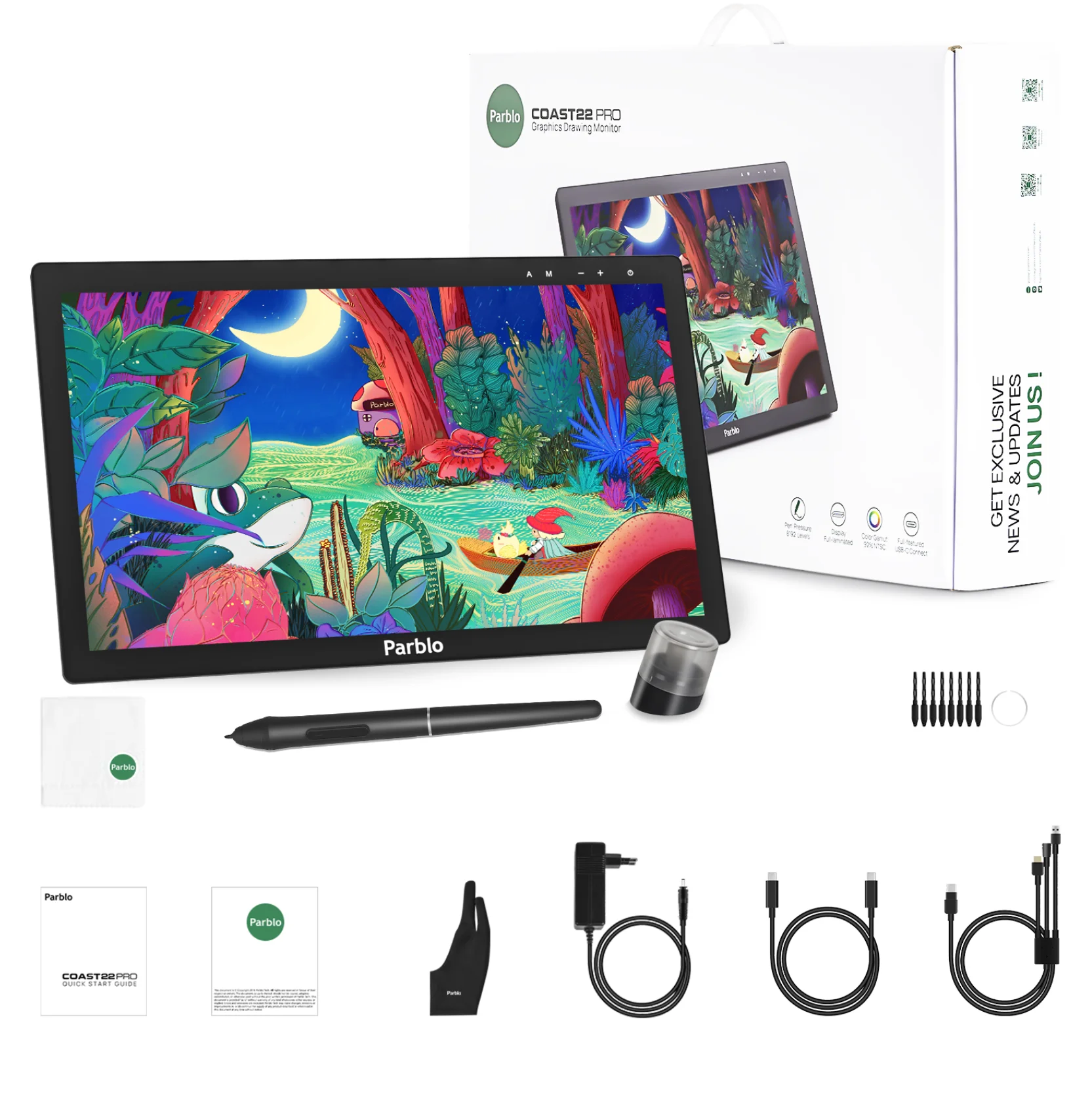 Parblo Coast22 Pro 21.5 inches IPS Drawing Monitor 130%sRGB Support 60 Degrees Tilt Function