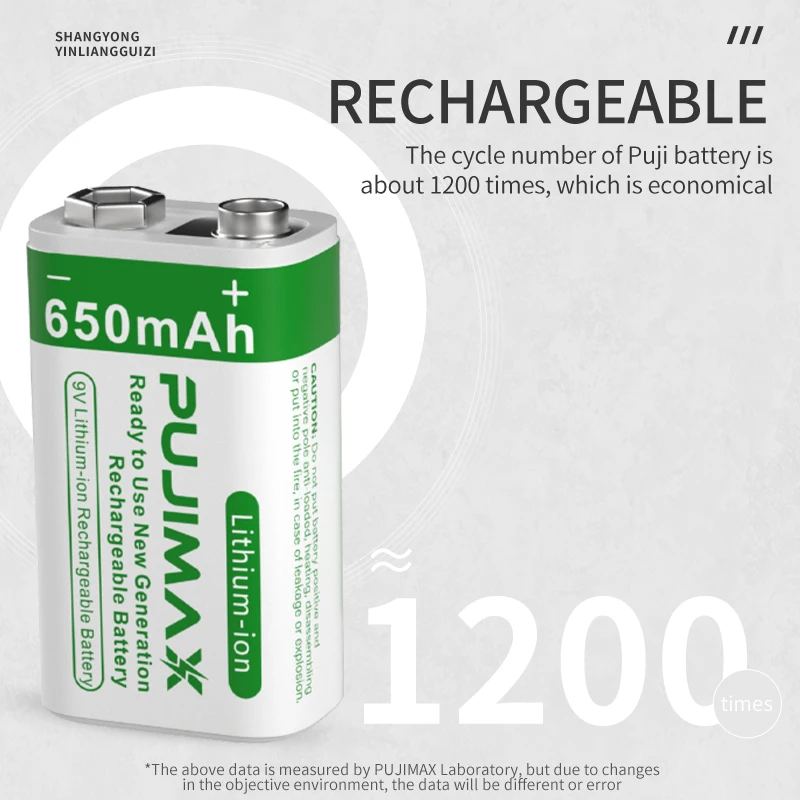 PUJIMAX 2pcs rechargeable 650mAh 9V li-ion battery for electric guitar walkie talkie metal detector massager toy remote