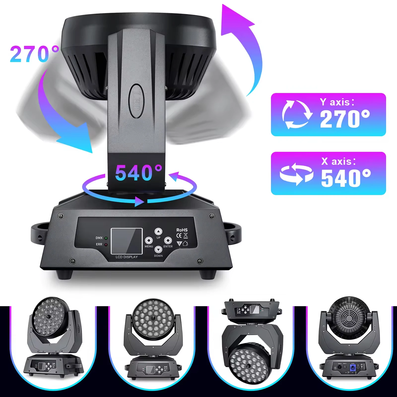 CrxSunny 36 lamp beads High Brightness Rgbw 4In1 Led Zoom Moving Head Wash Light For Dj Bar Nightclub Church Light Stage Lights