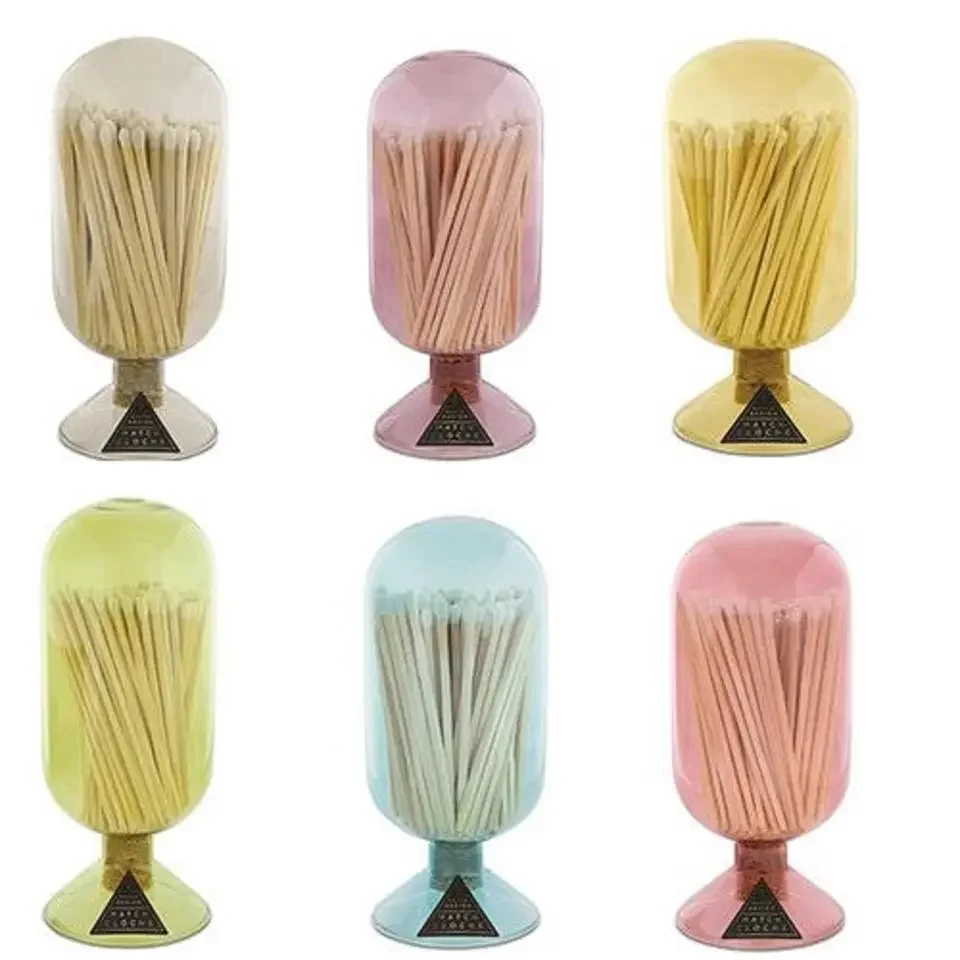 Unique Design of Colors and Sizes Glass Match Cloche Jars for White Matchsticks Packing