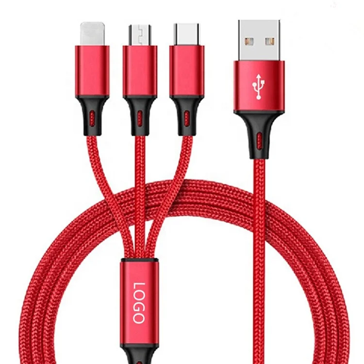 3.5A Nylon braided Micro lightn Type C 3 in 1 data charging phone usb cable