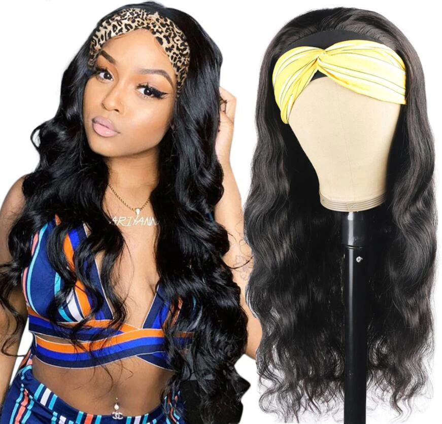 dropshipping heat resistant synthetic headband wig extention no comb with clips, half wig with headband attached white women