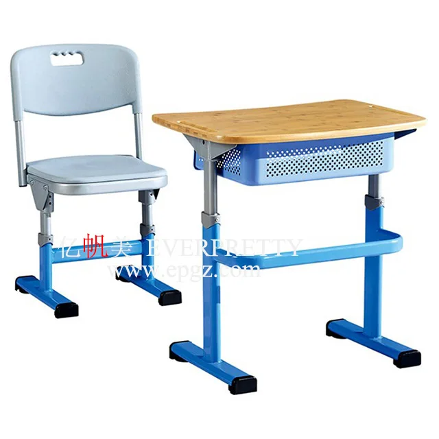 Plastic School Furniture Pupil Desk And Chair Single Set Adjustable