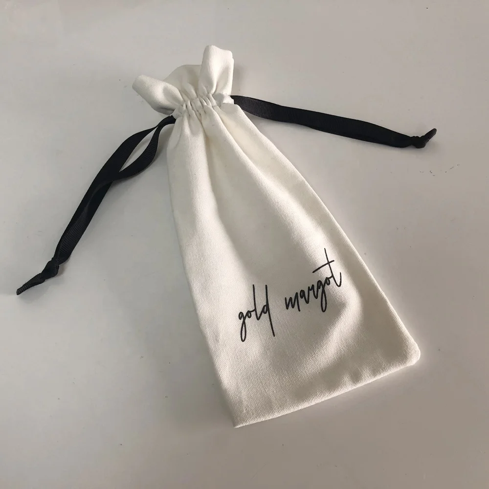 Reusable Mini pouch custom logo White Cotton Jewelry Gift Pouch With Drawstring Cotton Drawstring Dust Bags