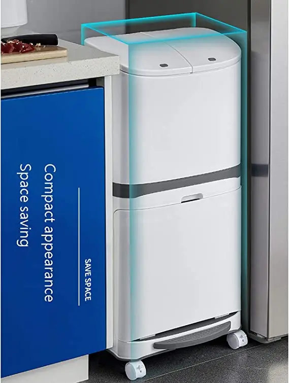 Hot Selling  Kitchen Double Layer Cover Trash Can Household Garbage Bin with Lid Large Capacity Dry and Wet Separation Bin