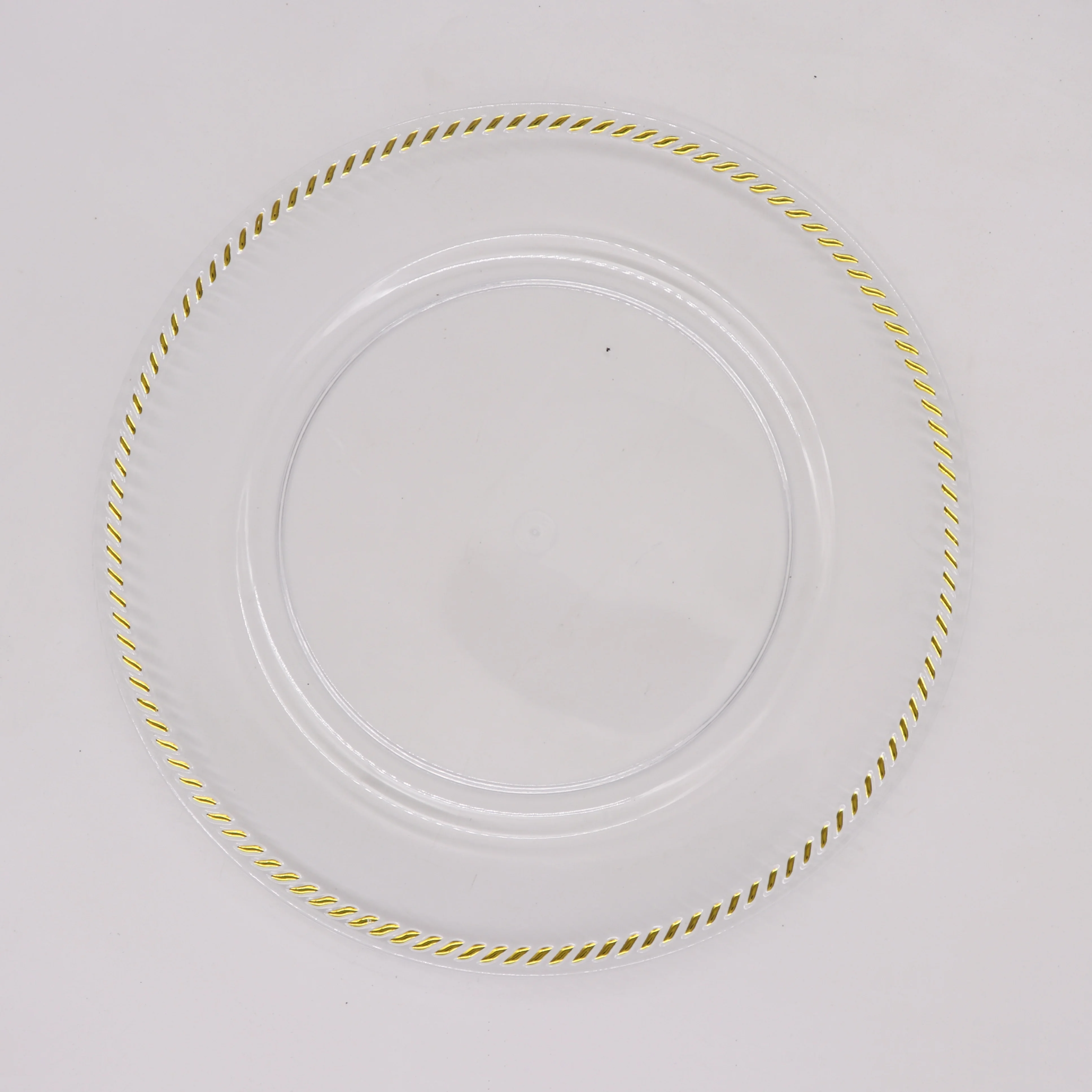 Custom Tabletop Round Clear Plastic Plate Festival Snack Serving with Gold Bead and Gold Line Edge