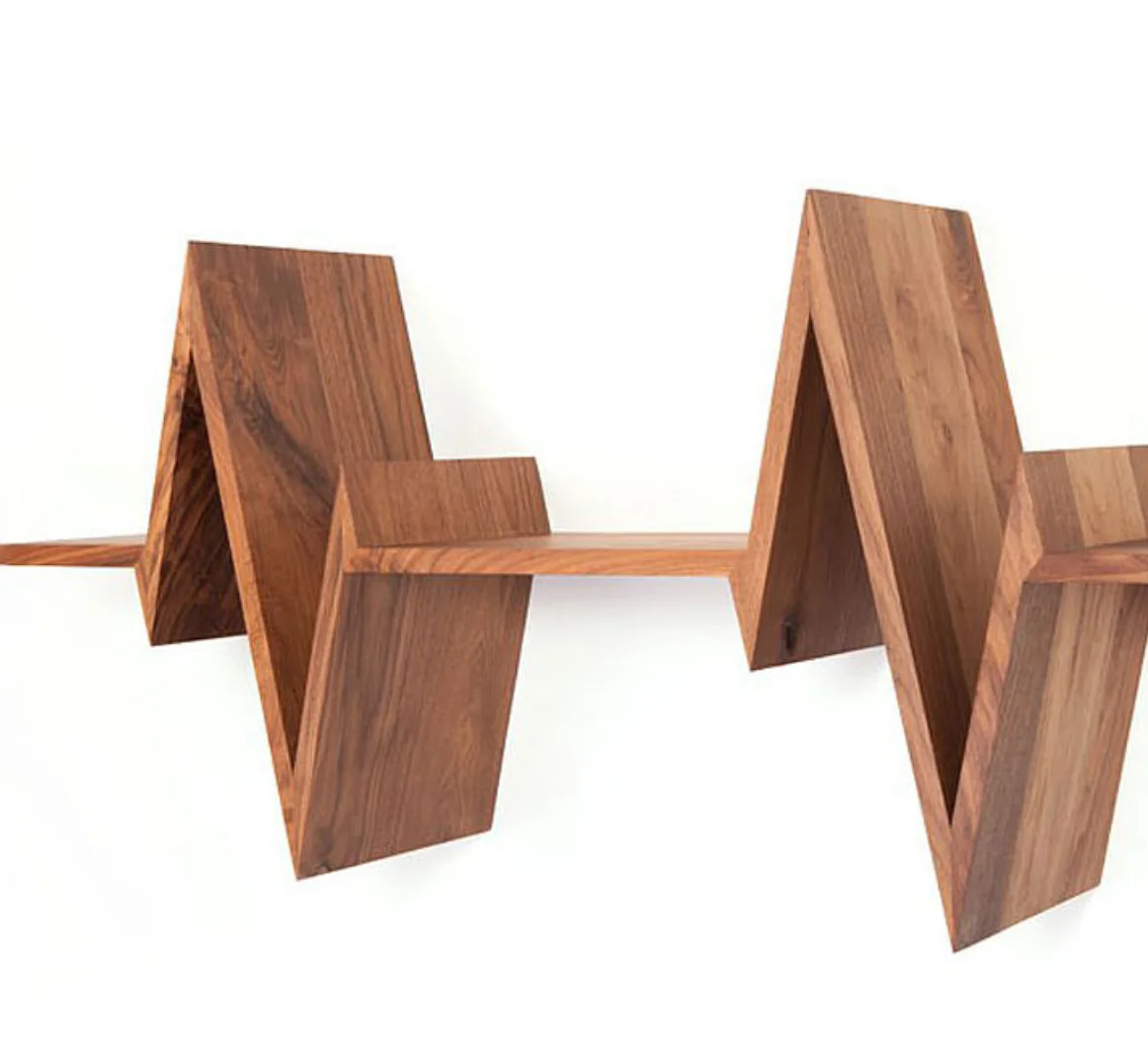 Home Decoration Heart Beat Book Shelve Shelf Wall Decorative Wood Book Shelve impulse Shelf OEM Wood  Zigzag Wall Shelf