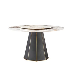 Luxury New Household Sintered Stone Round Iron Rotating Centre White Marble Dining Table