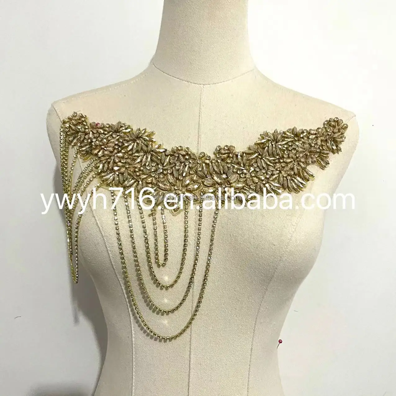 Glass Tassel Hot Sale Custom Design Crystals Handmade Beads Fringe Rhinestones Body Applique Red