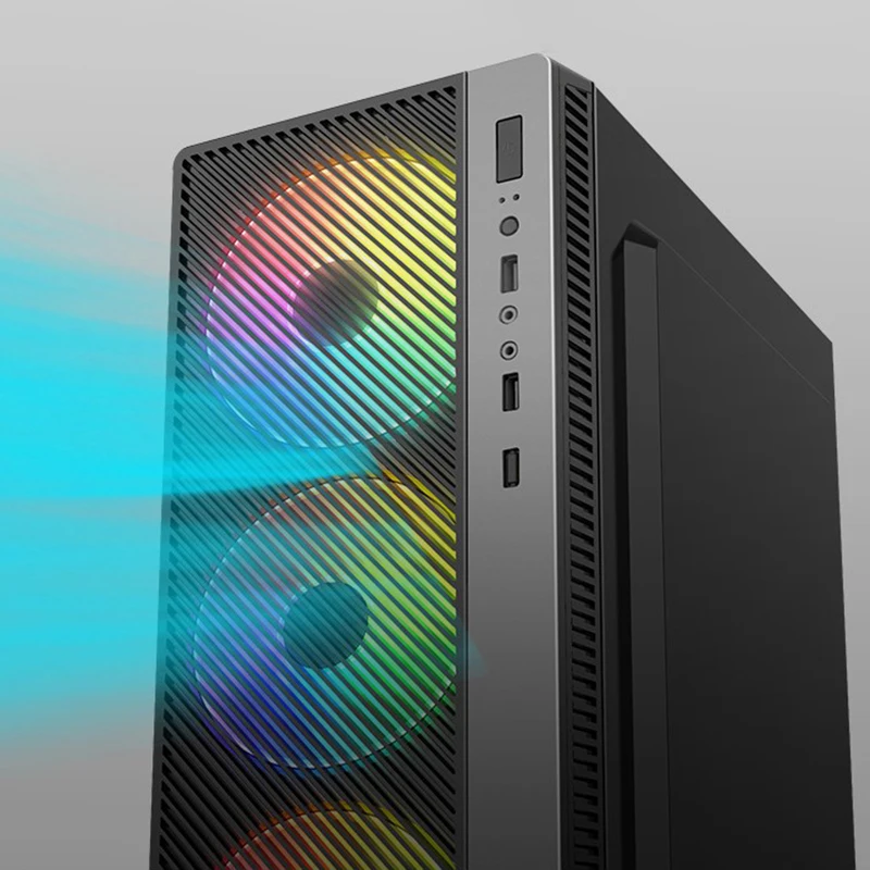 Lovingcool Hot Sales ATX/M-ATX Computer Case PC With Tempering Glass Computer Cases With Striped Face Plate in Fashion